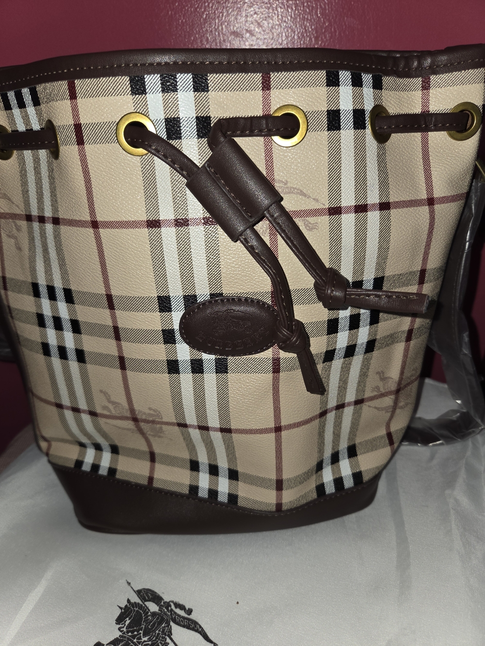 New Nova Check Drawstring Bucket Ba5g - Beige/Tan/Black